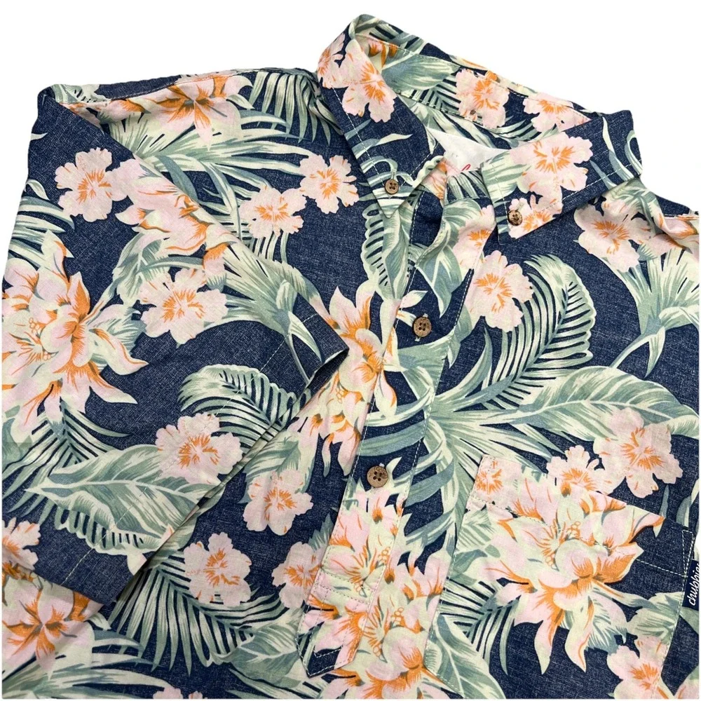 Chubbies Shirt Men Large Hawaiian Floral Reverse Print Short Sleeve Resort Beach